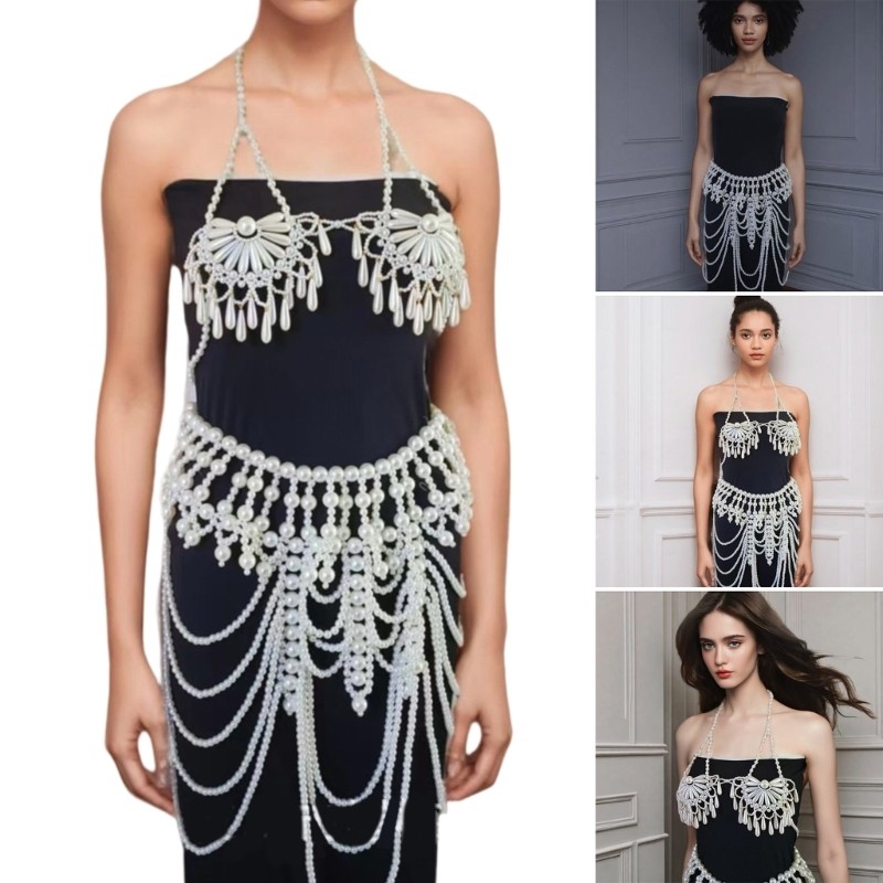 ABS Pearls Bra Chain Jewelry Layered Body Accessory Tassels Waist Decoration