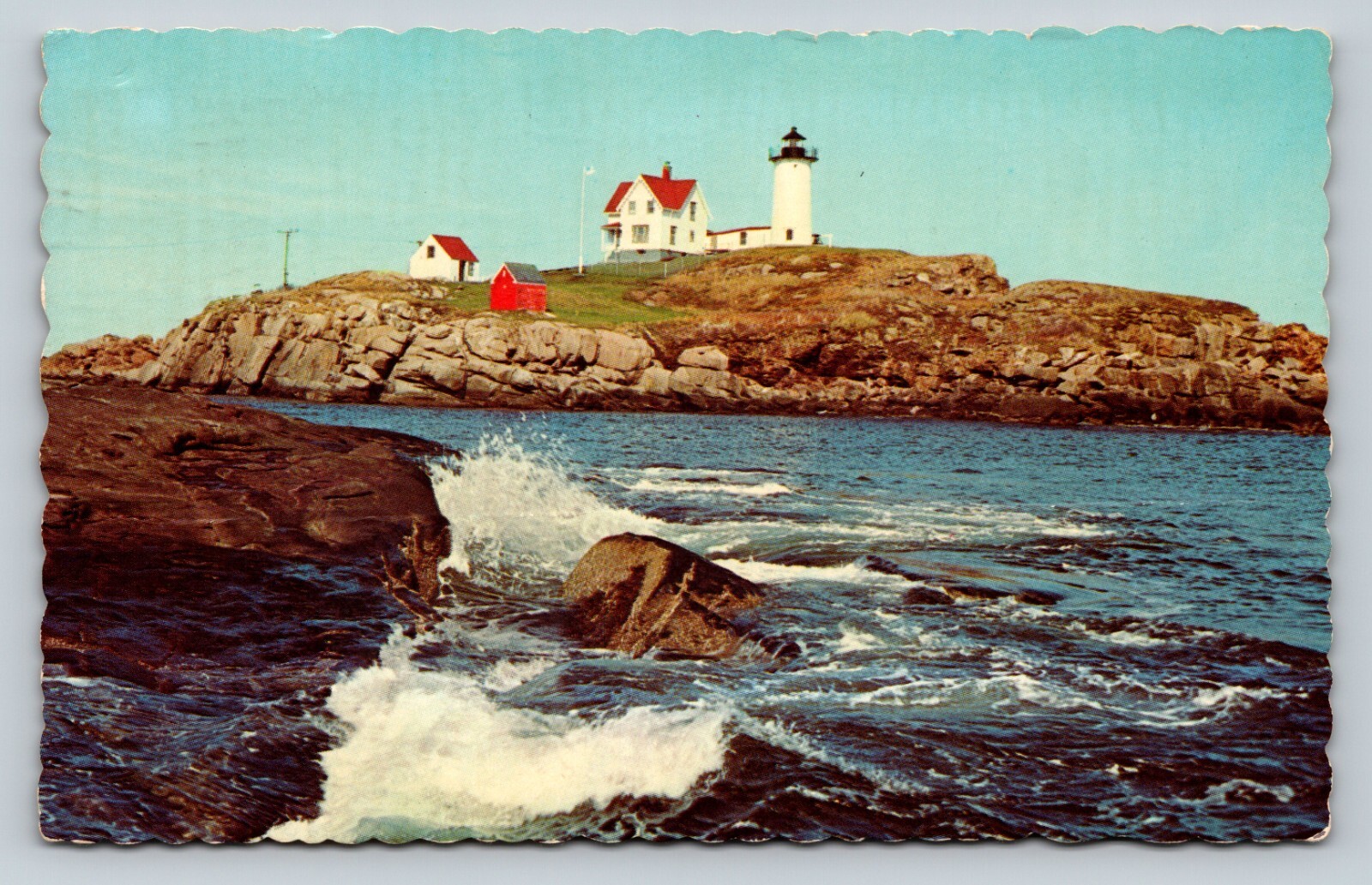 c1972 Nubble Light at York Beach, Maine Waves Crash UN VTG Postcard 6c