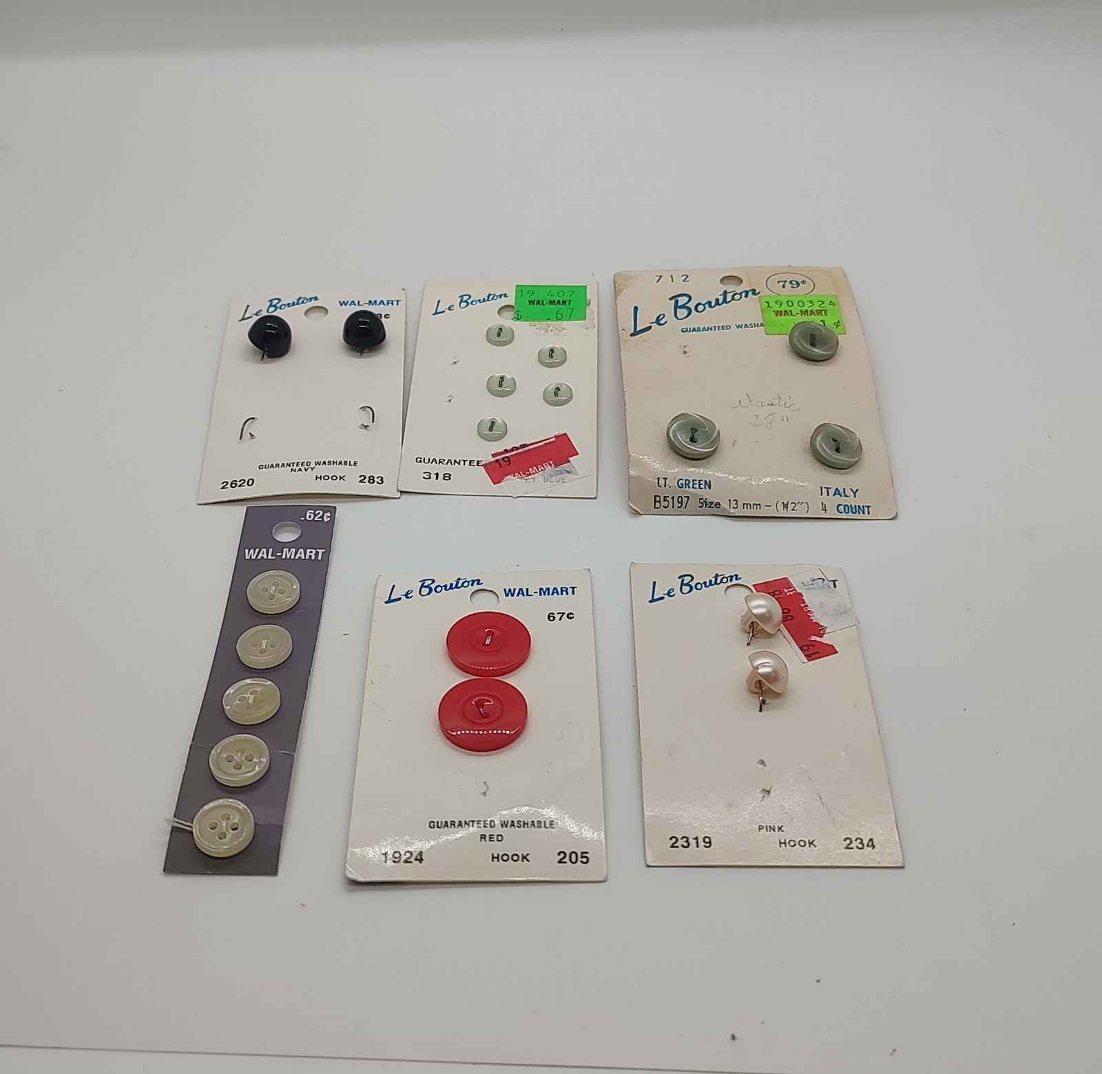 Vintage To Now Mixed Lot Of 6 Incomplete Cards Of Le Bouton  Buttons 2 & 4 Holes