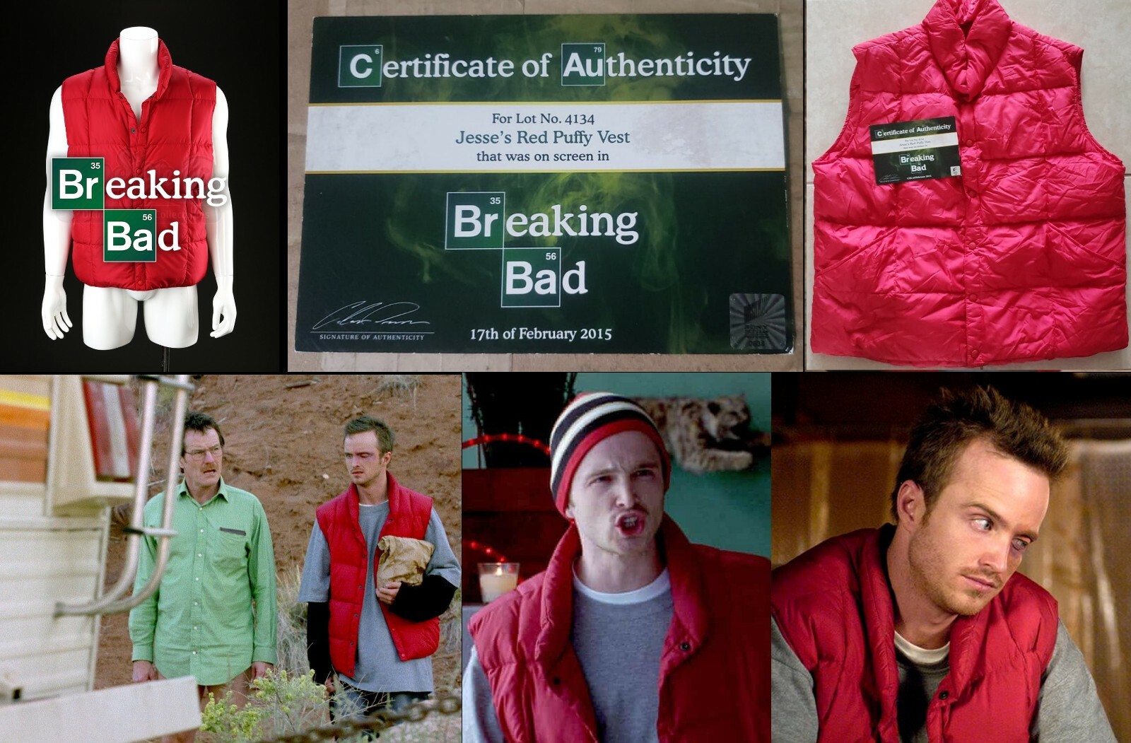 BREAKING BAD Wardrobe: Jesse Pinkman/Aaron Paul Red Puffy Jacket with Studio COA