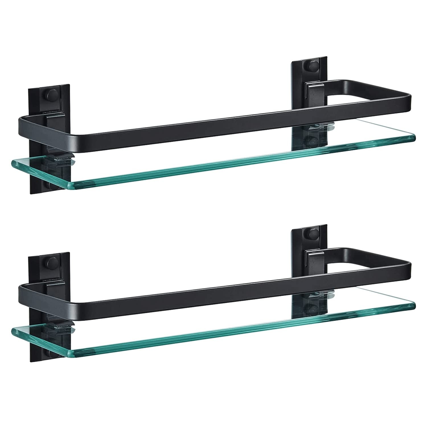 AIJALY 2-Pack 15.7" Aluminum Tempered Glass Bathroom Shelf 0.34" Thick