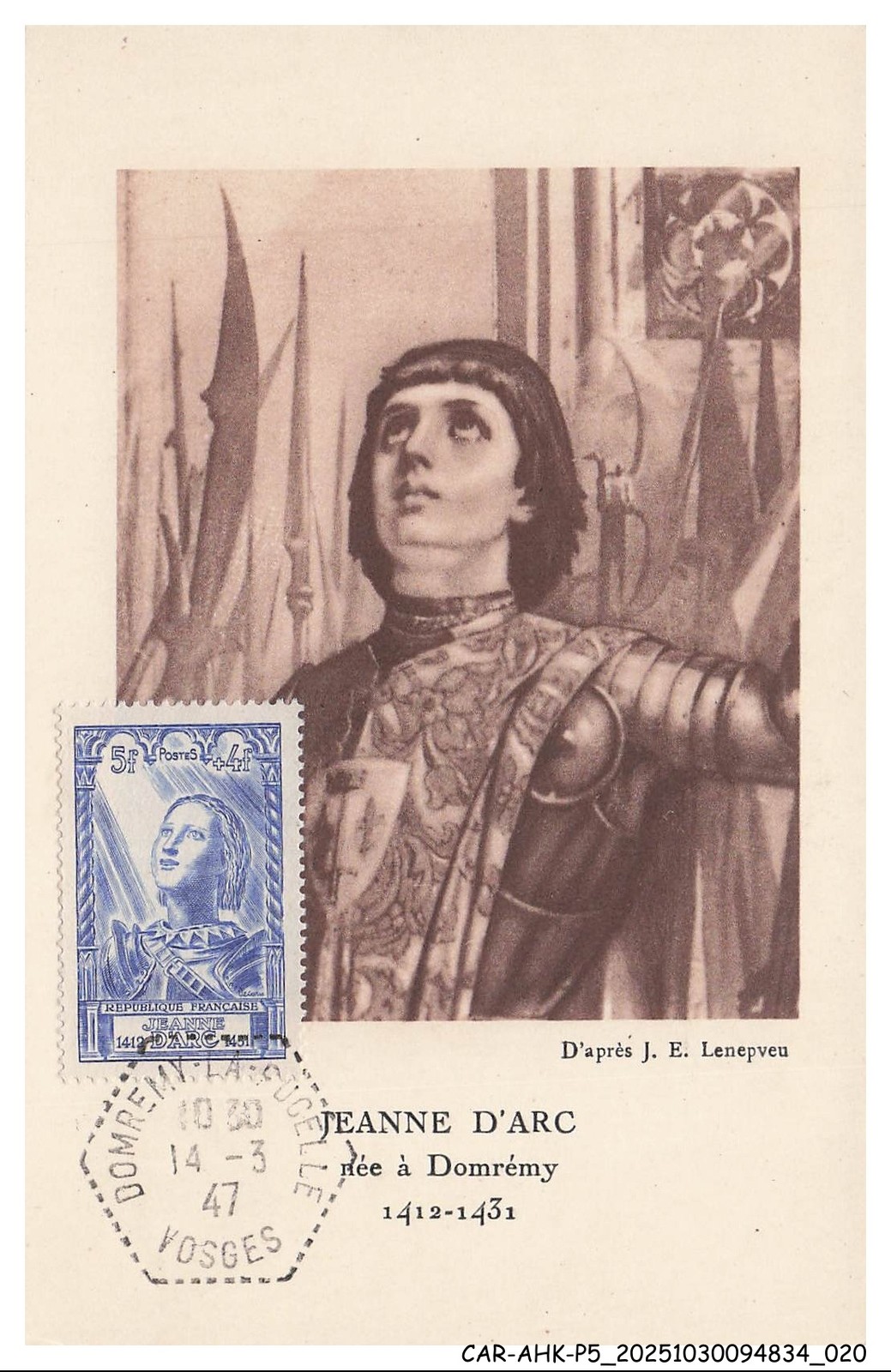Car Ahkp5 0246 Maximum Cards - Joan Of Arc - Born In Domrémy - 1947