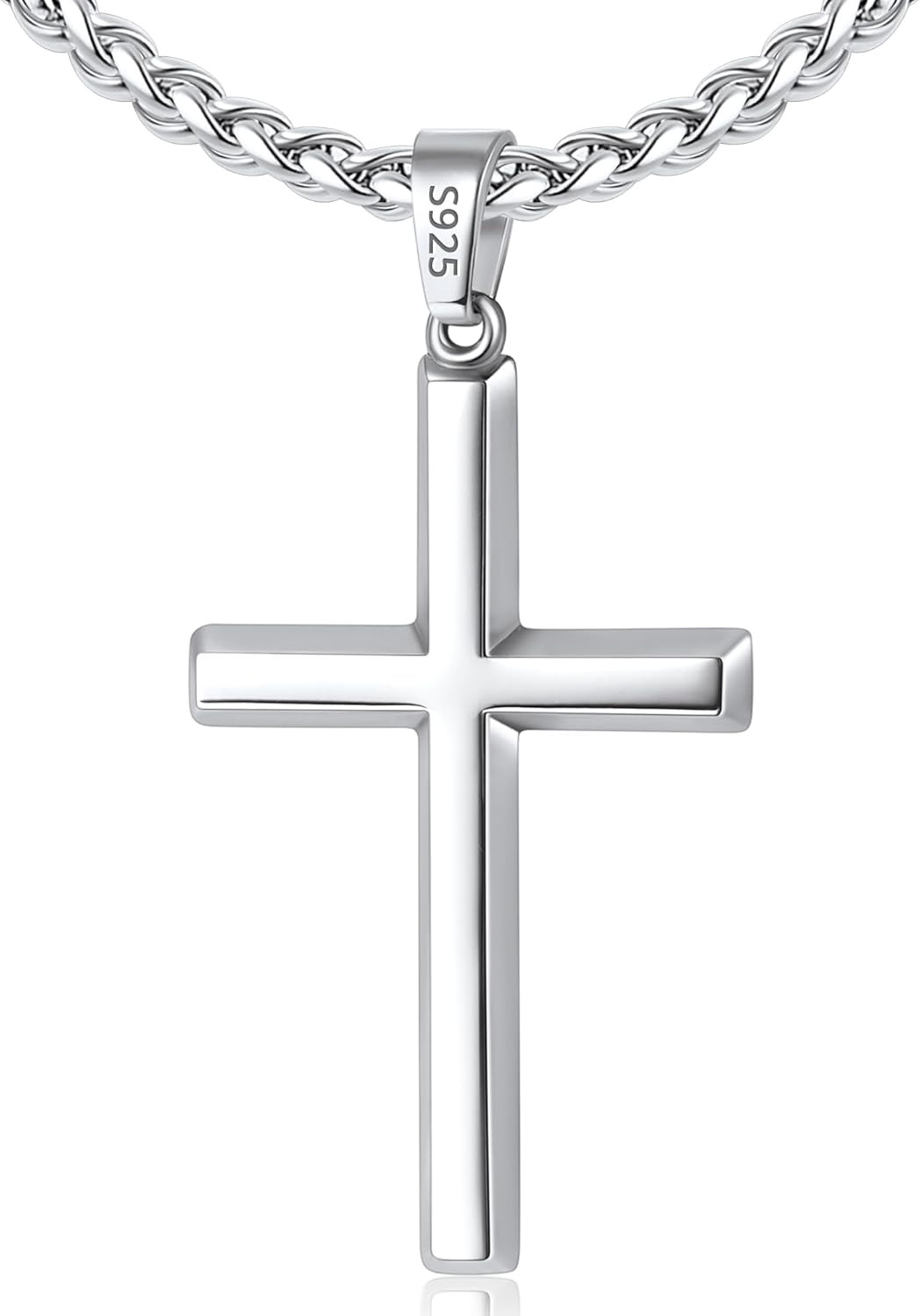 Italian 925 Sterling Silver Cross Necklace for Men Boys, 18K Gold Plated/Sterlin