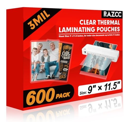 Laminating Sheets, 600 Pack Clear Thermal Laminating Plastic Paper Laminator 