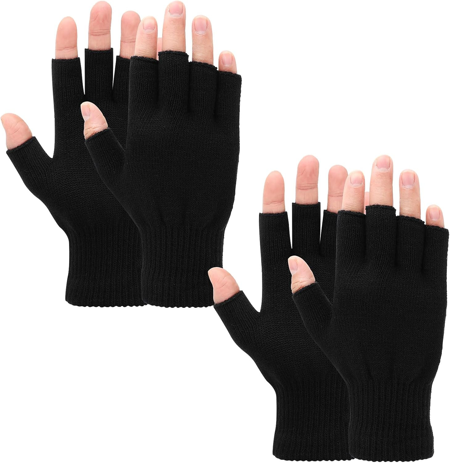 2 Pair Fingerless Gloves, Winter Half Finger Gloves Thickened Polyester Warm Glo
