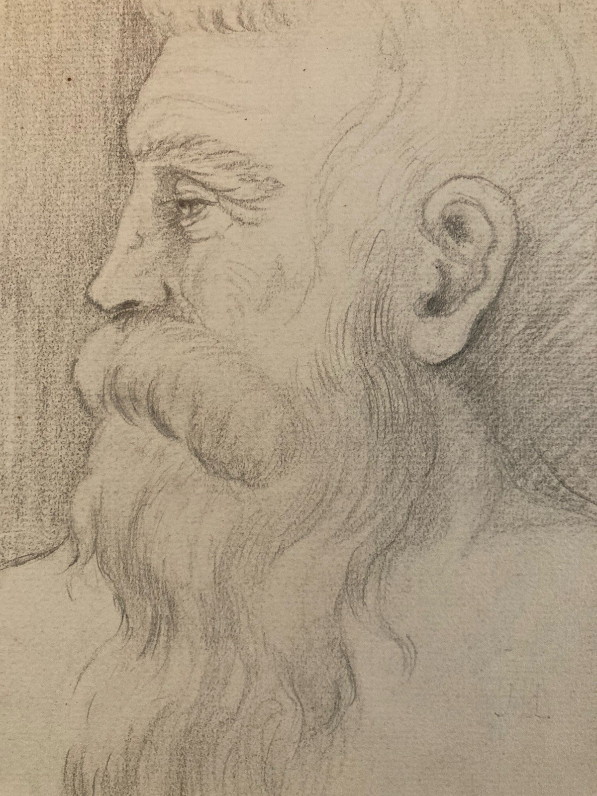 Very Beautiful Ink Drawing Pencil Man Beard 1950 To Identify Antique Art Signed