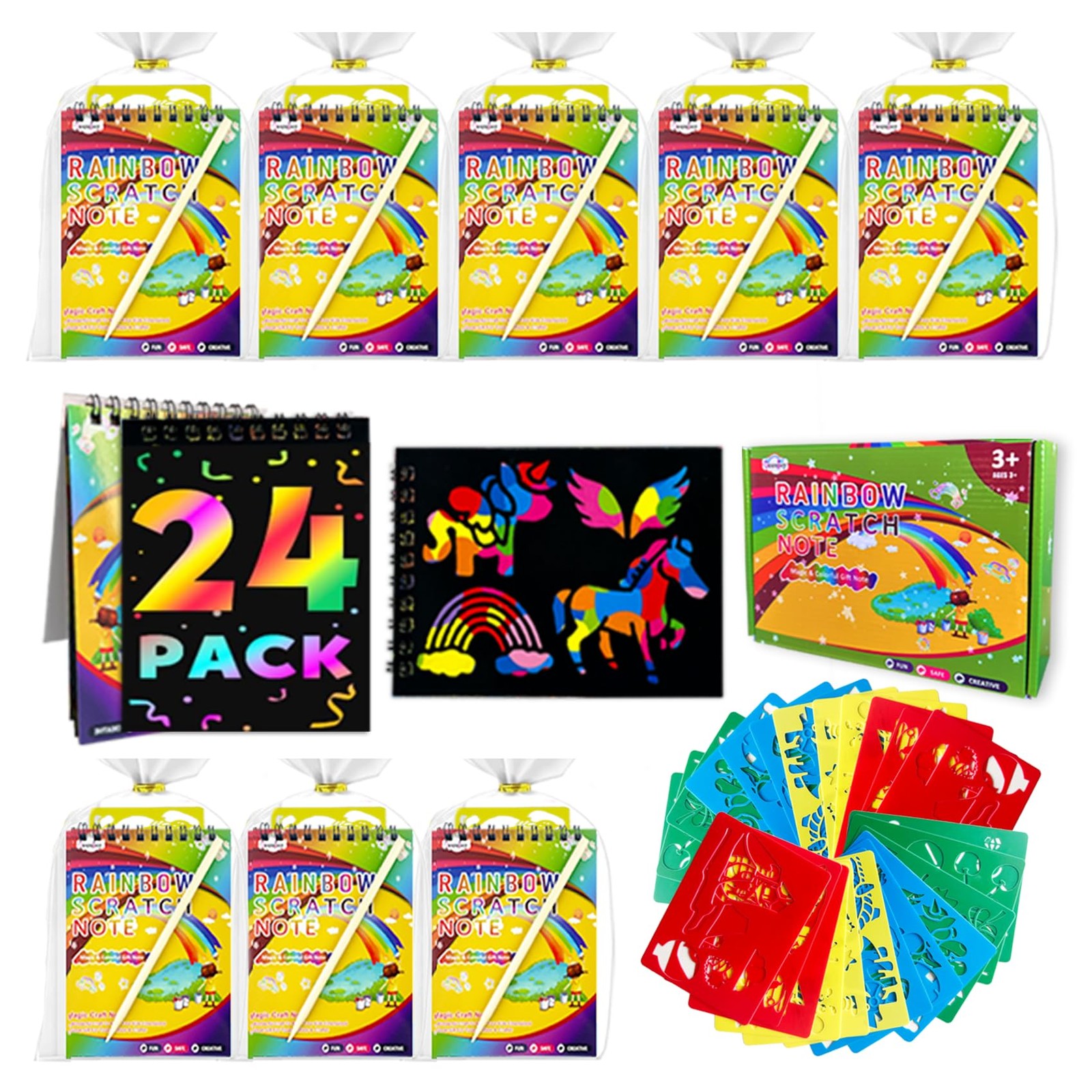 Party Favors for Kids 4-8, Scratch Art Birthday Return Gifts, Bulk Rainbow Sc...