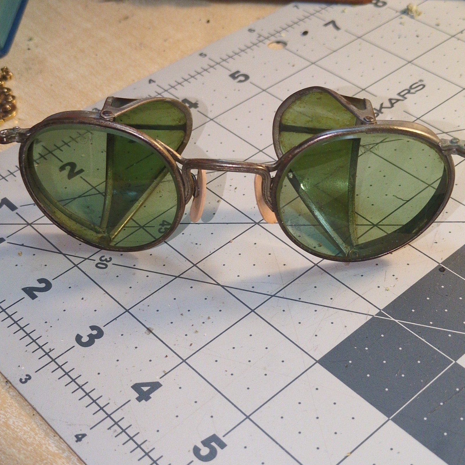 Antique Green Lens Eyeglasses with Side Shields Pre-1930 Optical Protective