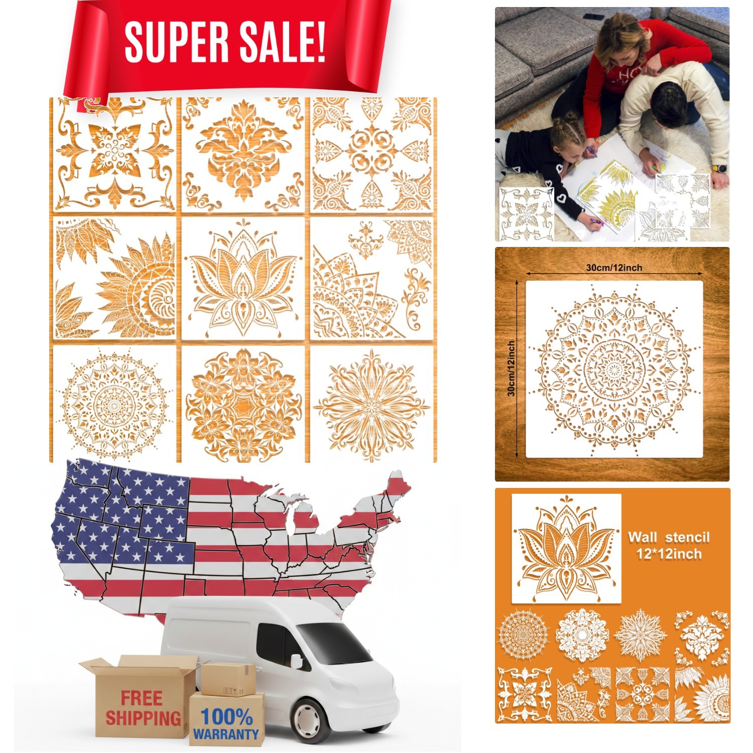 Creative 9-Piece Reusable Mandala Stencils - Perfect for Any Surface Crafting