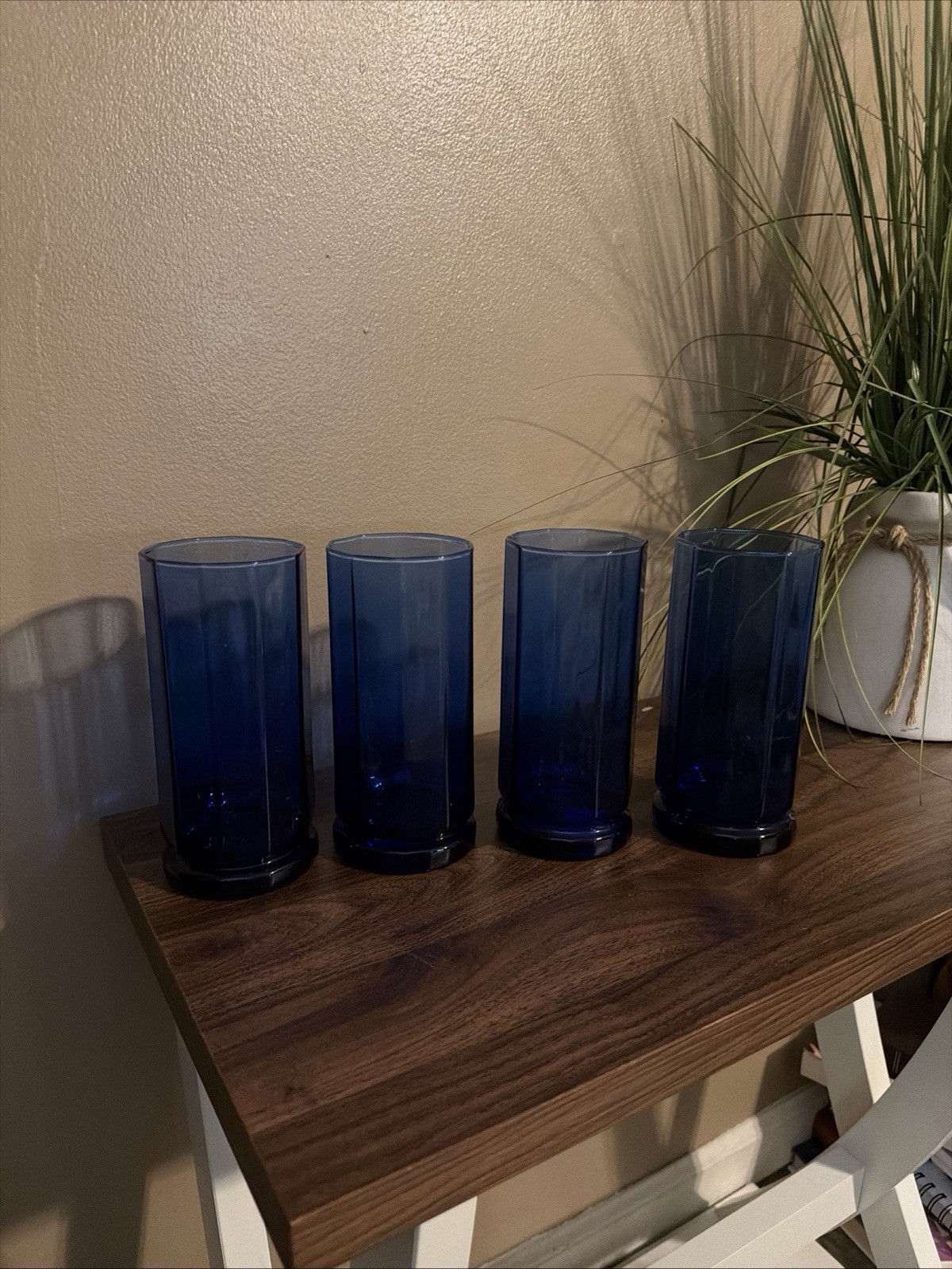 Vintage Cobalt Blue Drinking Glasses Anchor Hocking Essex Set of Four High Boys