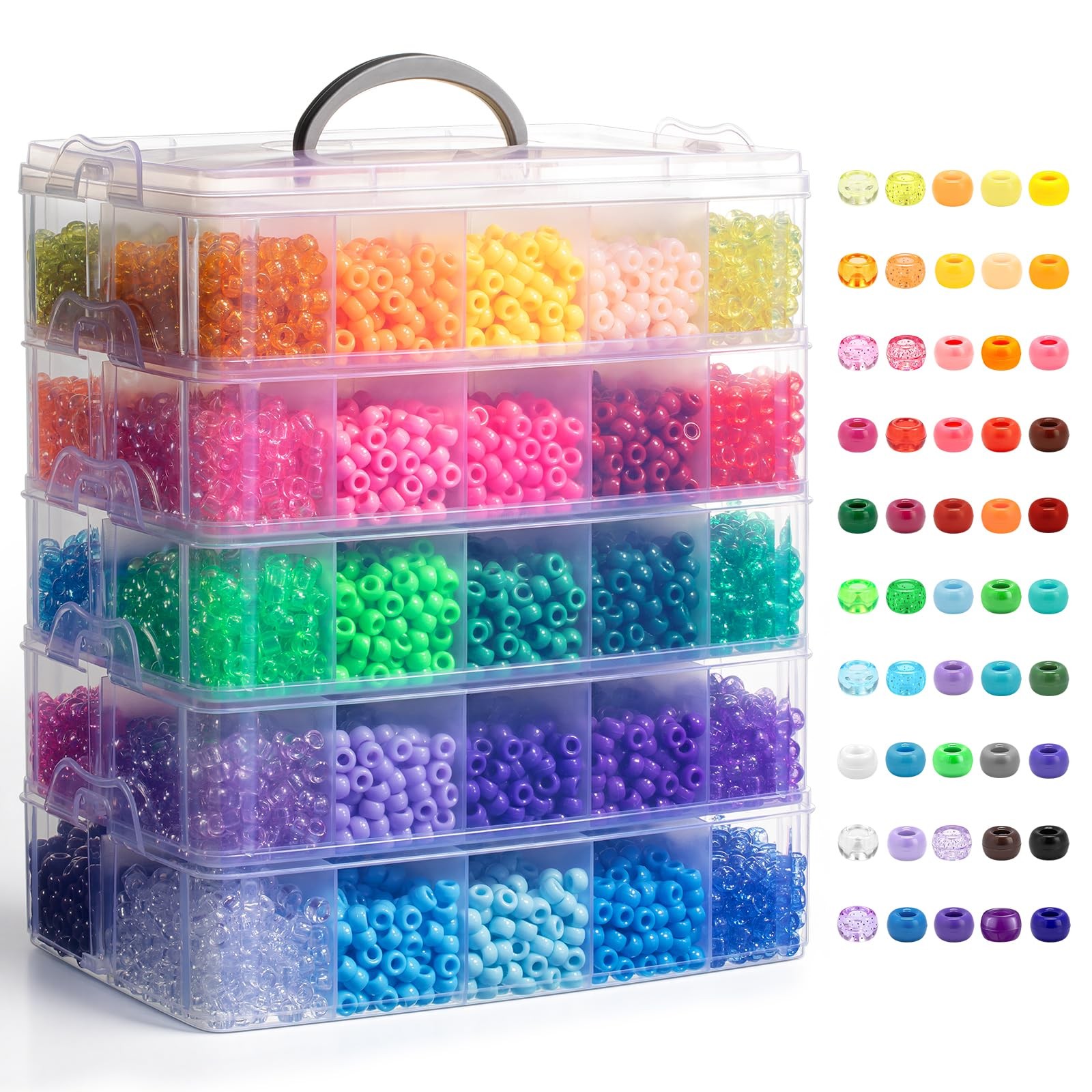 Simetufy 14000Pcs Pony Beads Bulk, 50 Colors 6x9MM 6x9 mm, 50colors14000pcs 