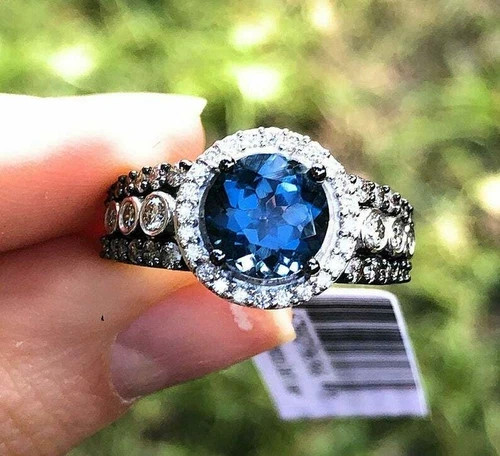 2.5Ct Round Cut Sapphire Lab Created Diamond Wedding 14Ct White Gold Finish Ring