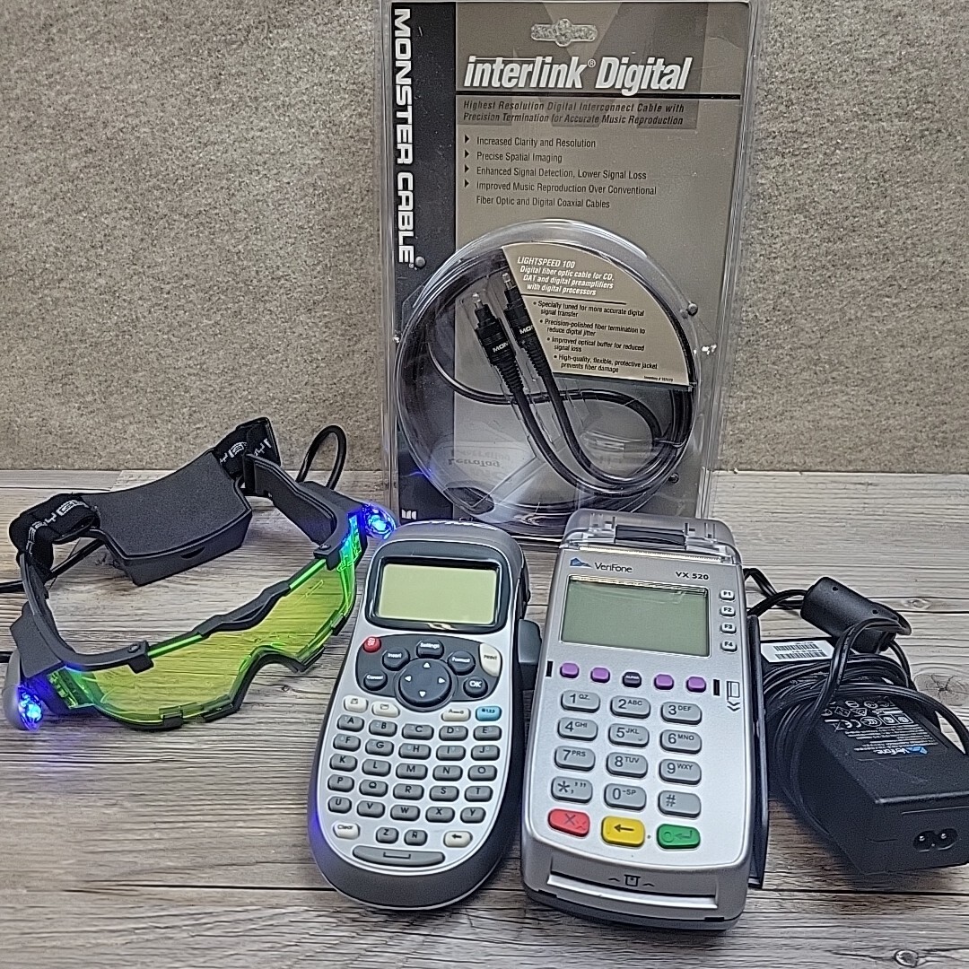 Electronics Lot Dymo LetraTag Verifone VX520 Spy Gear Googles Monster Interlink