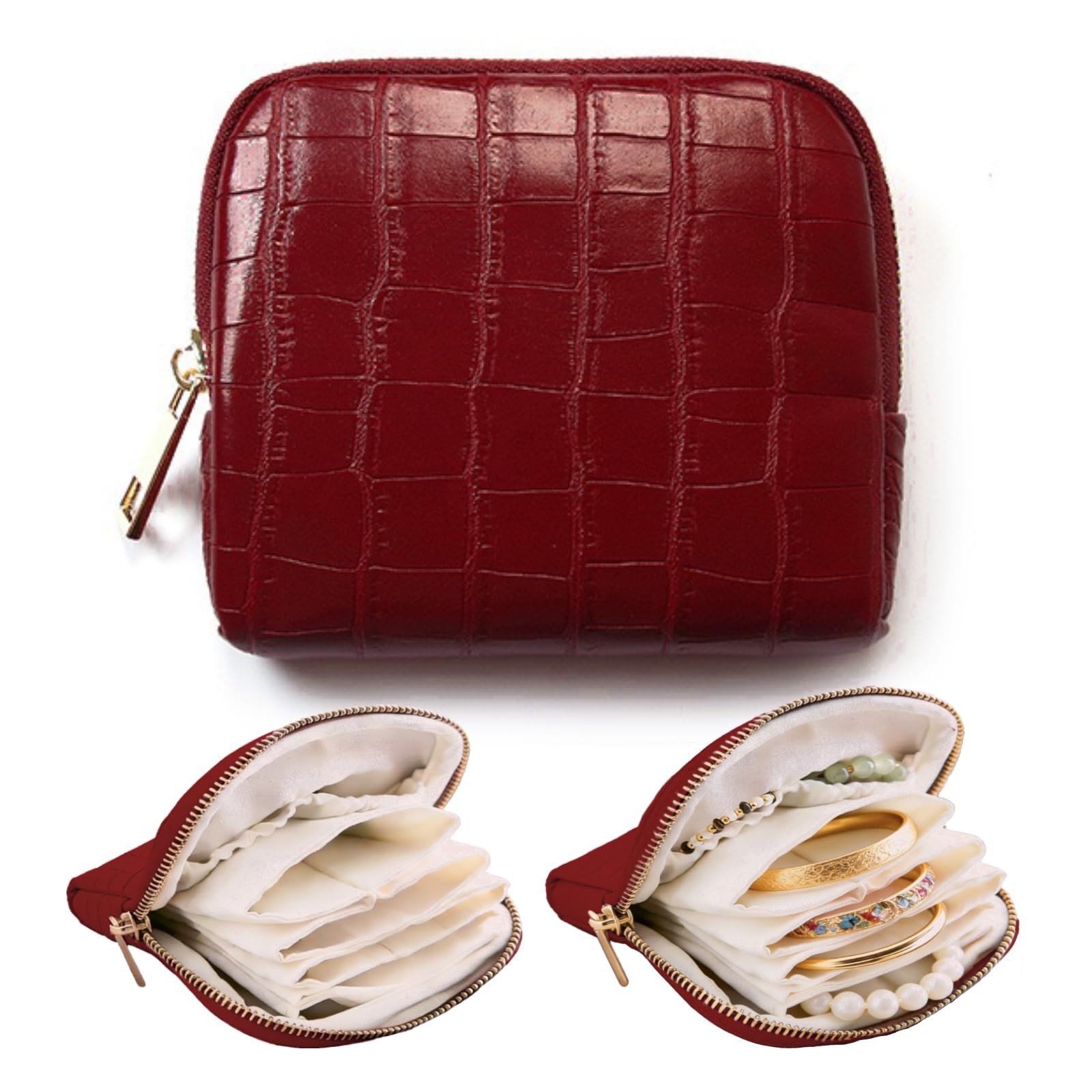 Small Travel Jewelry Case, Mini Travel Jewelry Bag with Zipper Protable Velve...