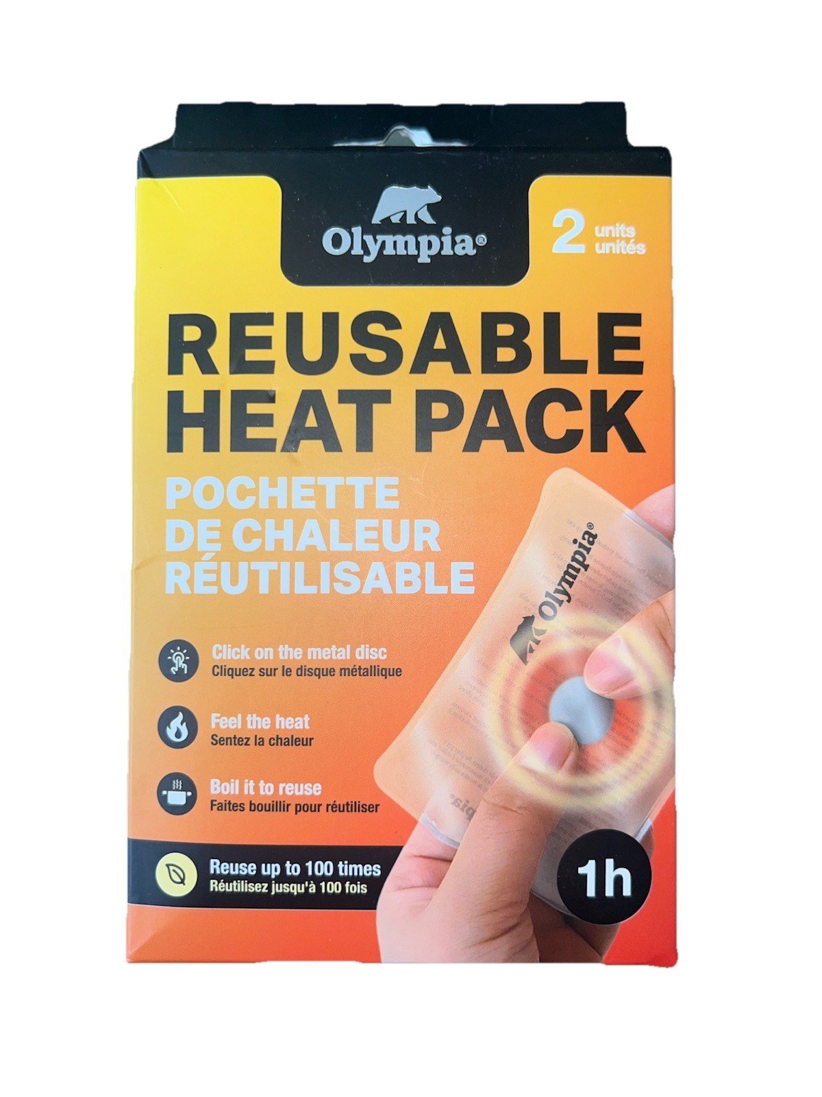 Olympia Reusable Heat Pack Hand Warmers 2 Pack Click Disc Camping Outdoor