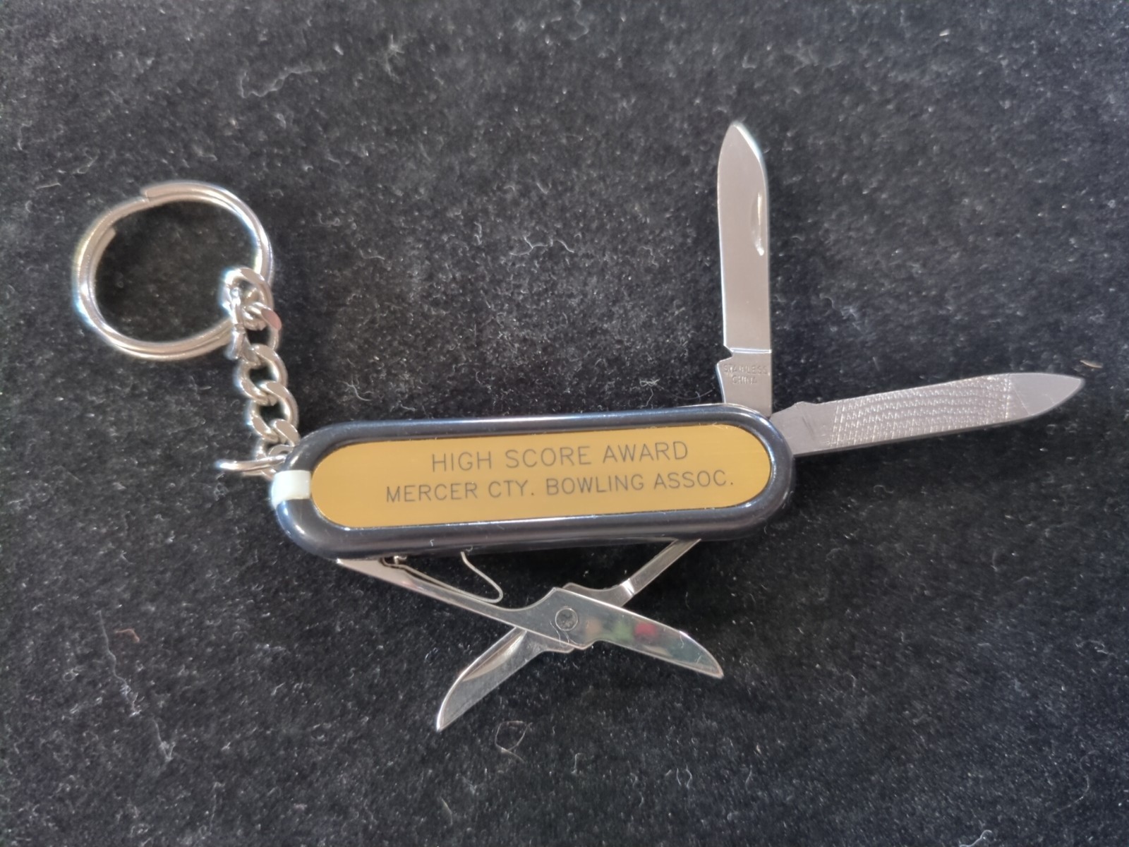 Vintage High Score Award Mercer Cty Bowling Assoc. Keychain Multi Tool Knife