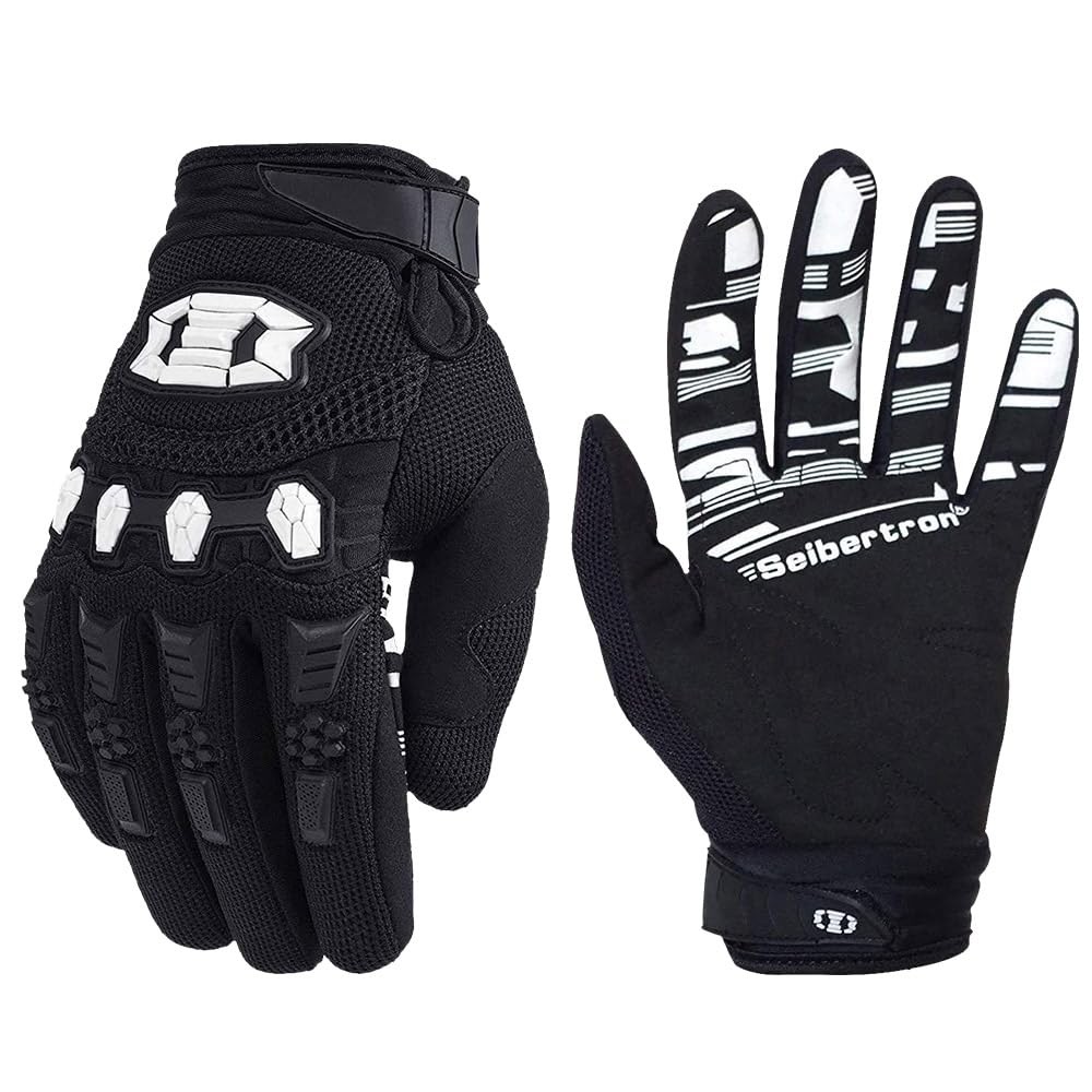 Seibertron Unisex MX ATV MTB Racing Gloves - Full Finger XL Adult, Black 