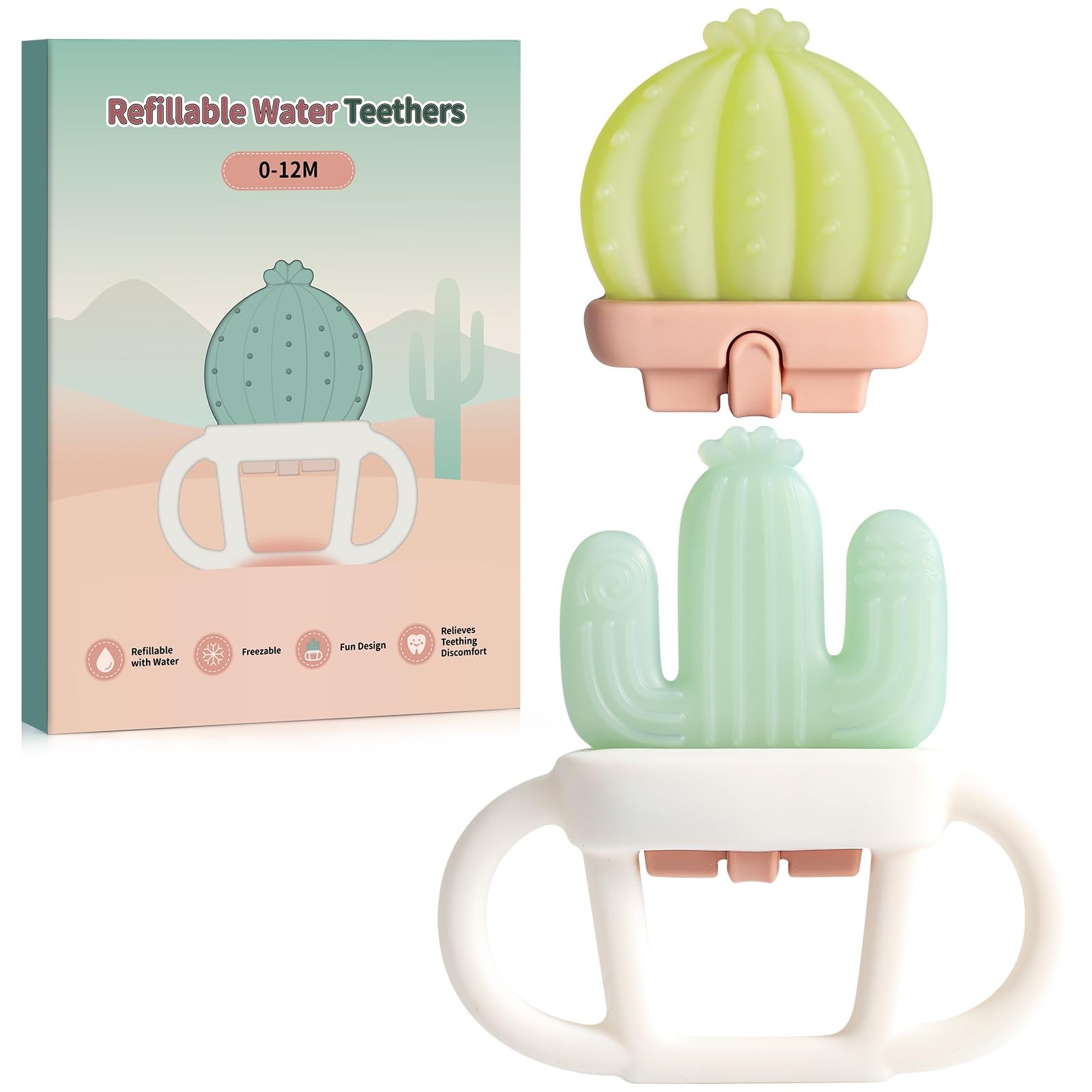 2 Pcs Baby Teether Toy - Water Fillable Teething Relief for Infants Green 