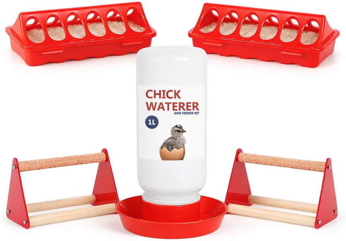 Chick Feeder and Waterer Set, 5 Pcs Baby Chicken Supplies with Chicks Feeder Tro