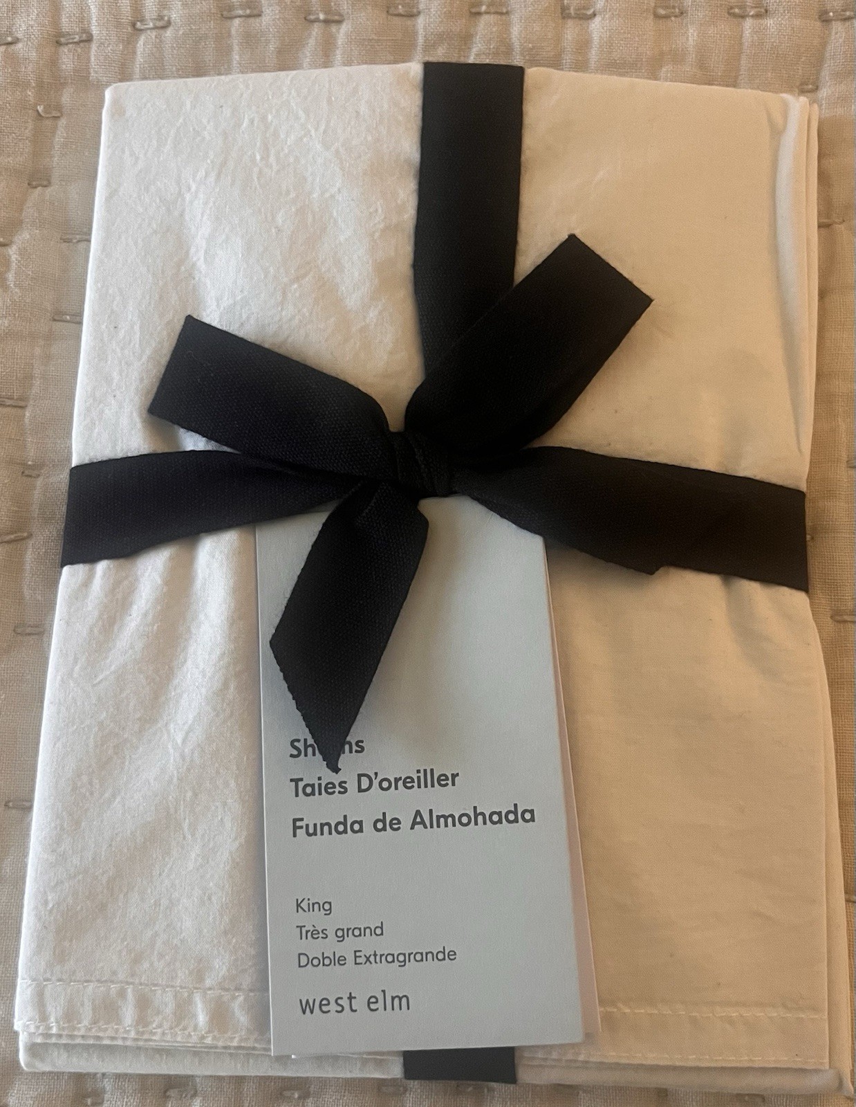 1 West Elm FLAX ORGANIC COTTON PILLOW CASE King ~ Natural Flax NWT