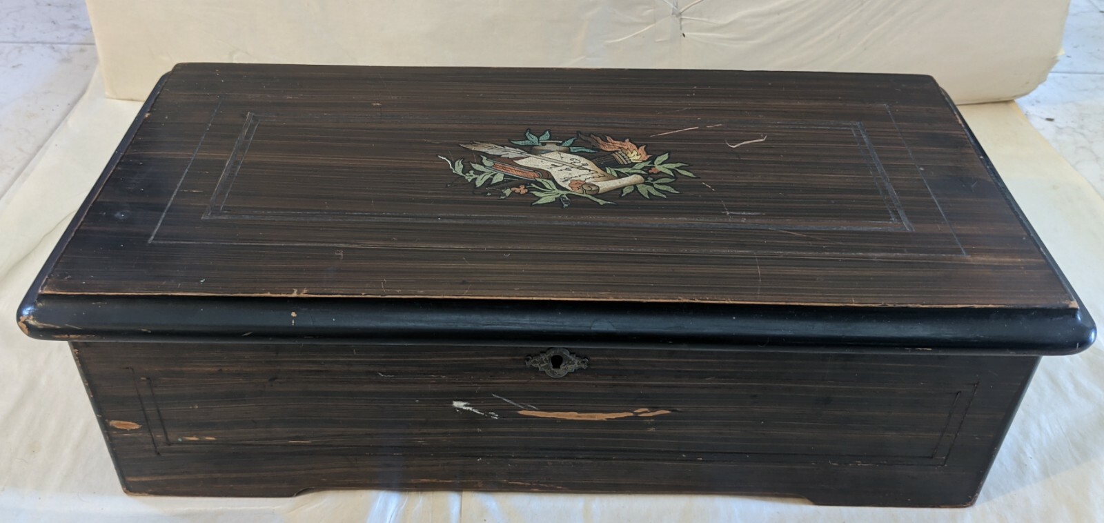 Antique Mid 19th Century Swiss Music Box In Grained Rosewood 17.25" X  8.25"...