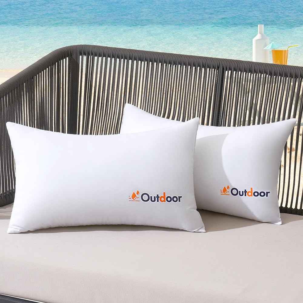 Pack of 2 12x20 Outdoor Waterproof Throw Pillow Inserts, Decorative WaterResi...