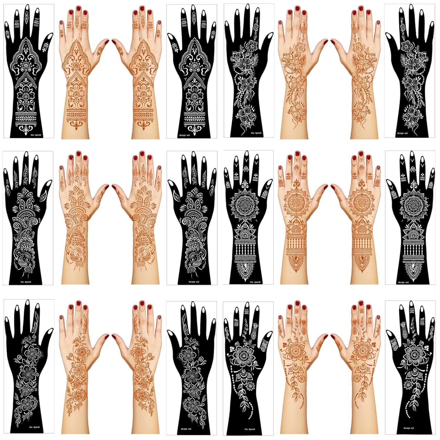 Henna Tattoo Stencil Kit,12 Sheets Stickers for Henna Tattoo Hand Forearm Glitte