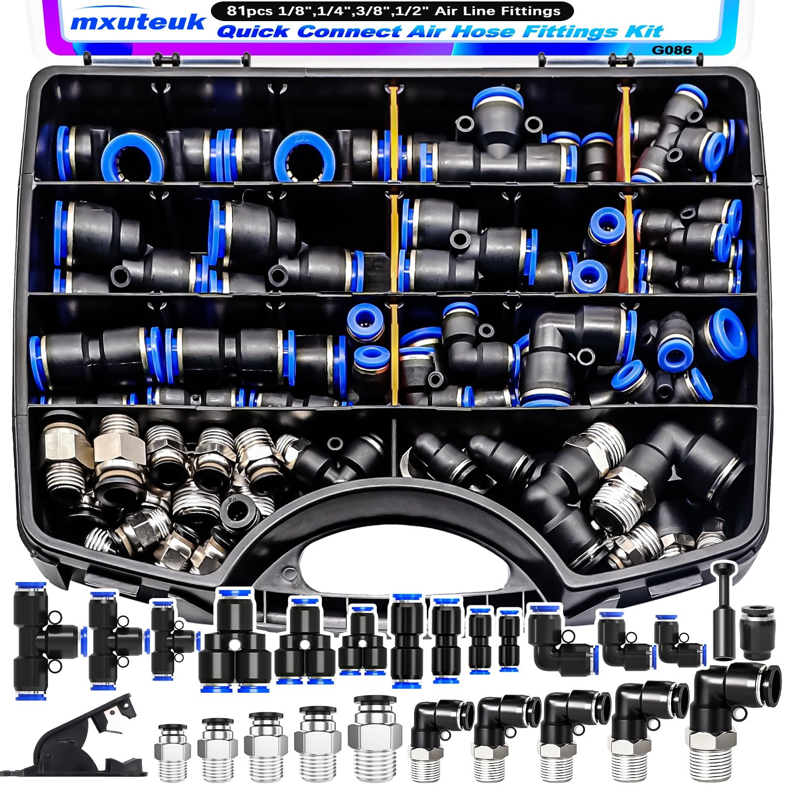 mxuteuk 81PCS Quick Connect Air Hose 1/8",1/4",3/8",1/2"OD Kits, Blue 