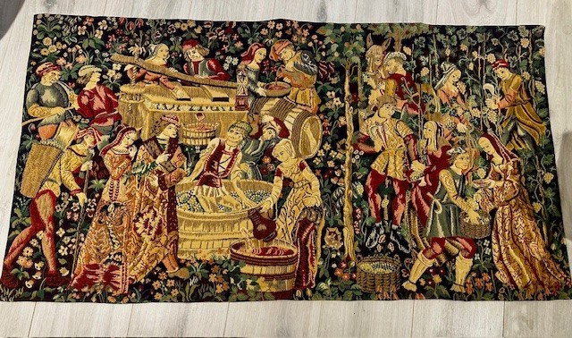 Vintage French Style Medieval Horses Scene Wall Hanging Tapestry Cottage Core