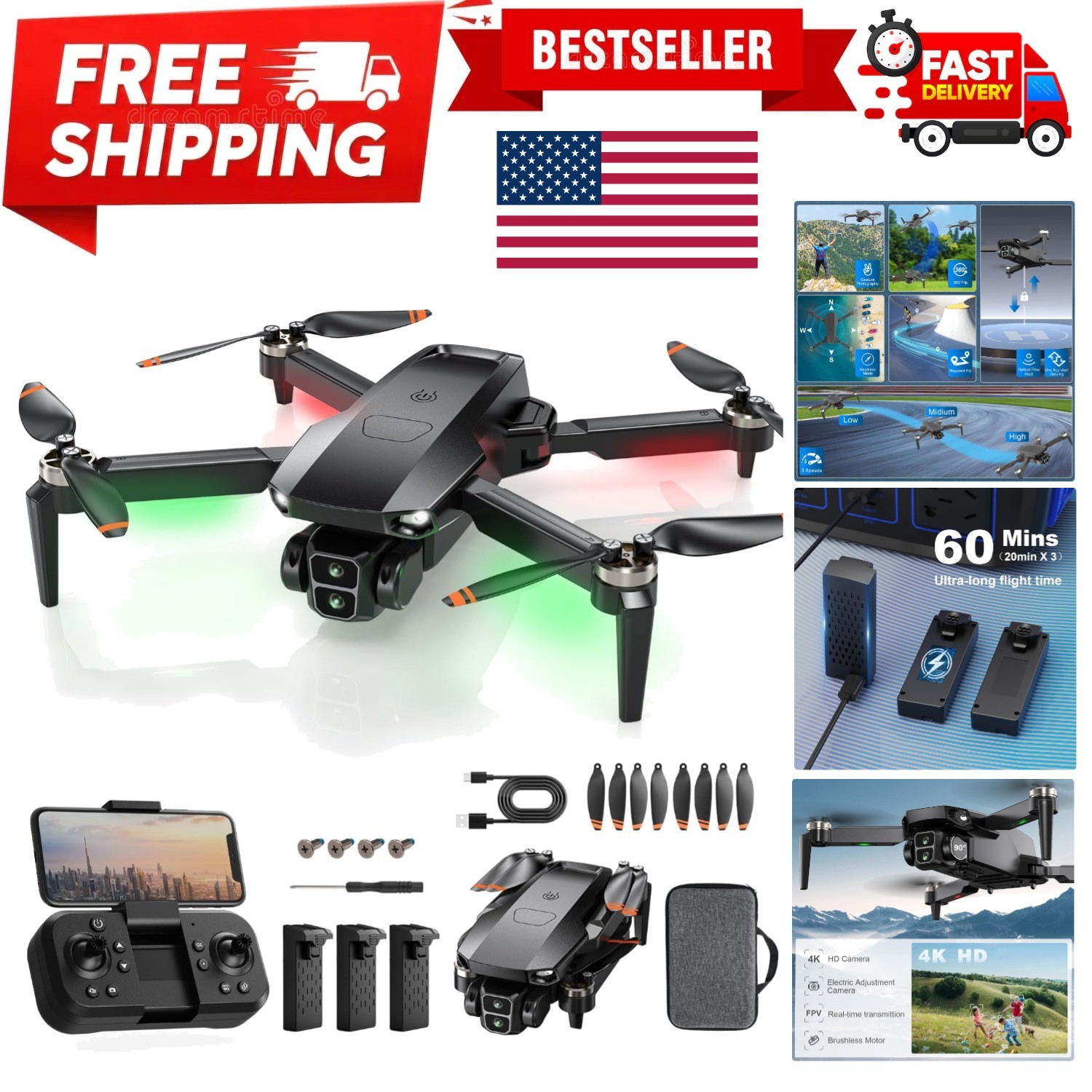 Drone with Camera for Adults 4K, Brushless Motor Drones for Kids Beginners, 6...