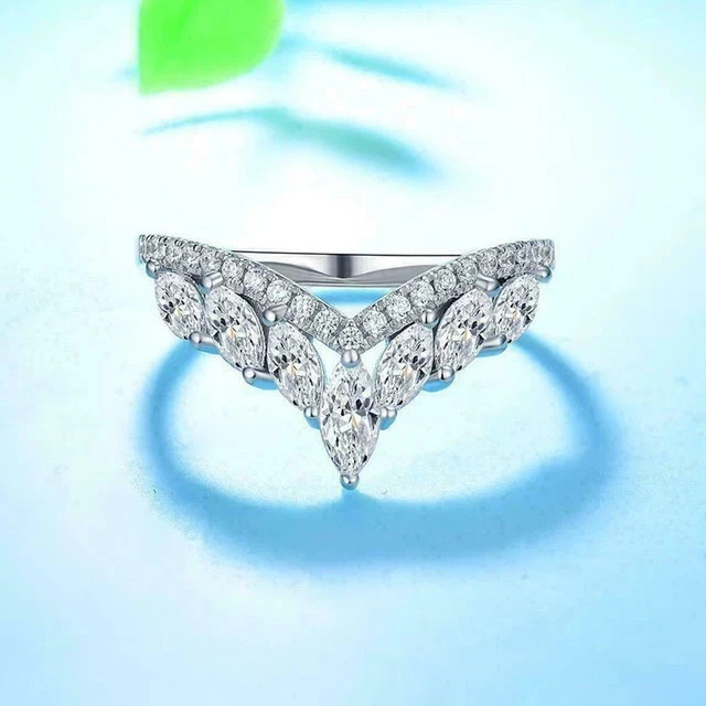 2Ct Lab-Created Diamond V Shape Wedding Band Ring 14K White Gold Finish