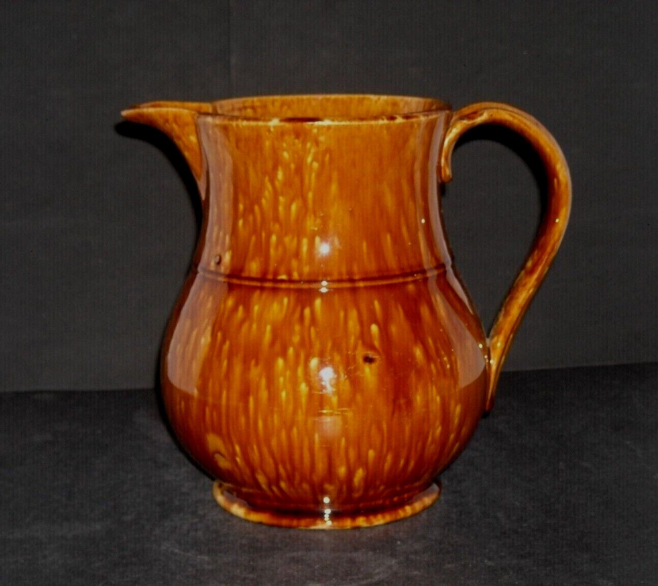 Antique 1865 - 1895 Rockingham Glazed Yellow Ware Ovoid Pitcher - Stoneware