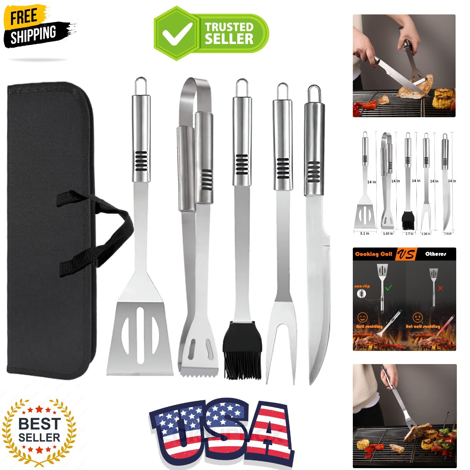 Grill Tools Set,Stainless Steel Grill Set for Men, 6pc BBQ Tools Grilling Acc...