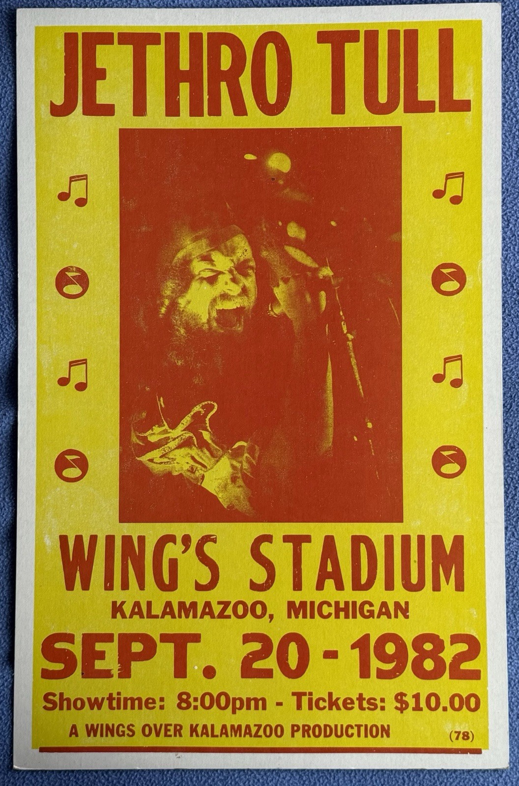 JETHRO TULL Concert Letter Press 1982 Wing’s Stadium Window Poster Decor 22x14