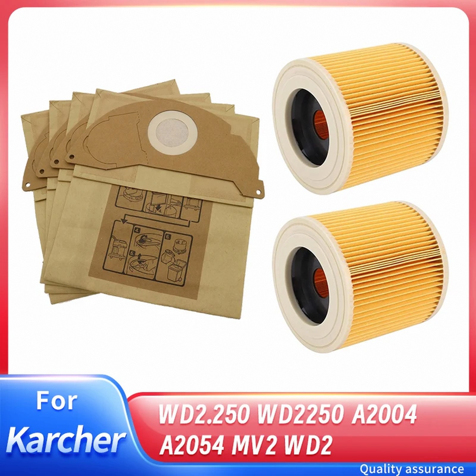 Hepa Filters Dust Bags For Karcher WD2.250 WD2250 A2004 A2054 MV2 WD2 Vacuum