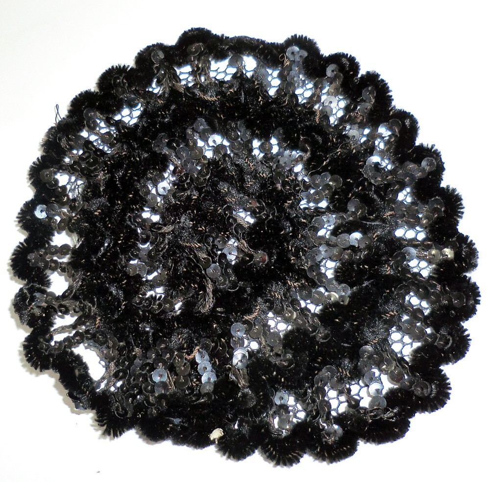 Black Mourning Applique Vintage Antique Victorian Adornment Chenille BB87-32