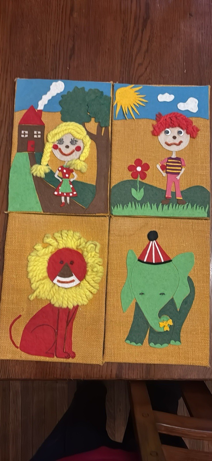 Vintage Burlap Yarn Art Wall Hanging Nursery Decor 70s Retro Handmade