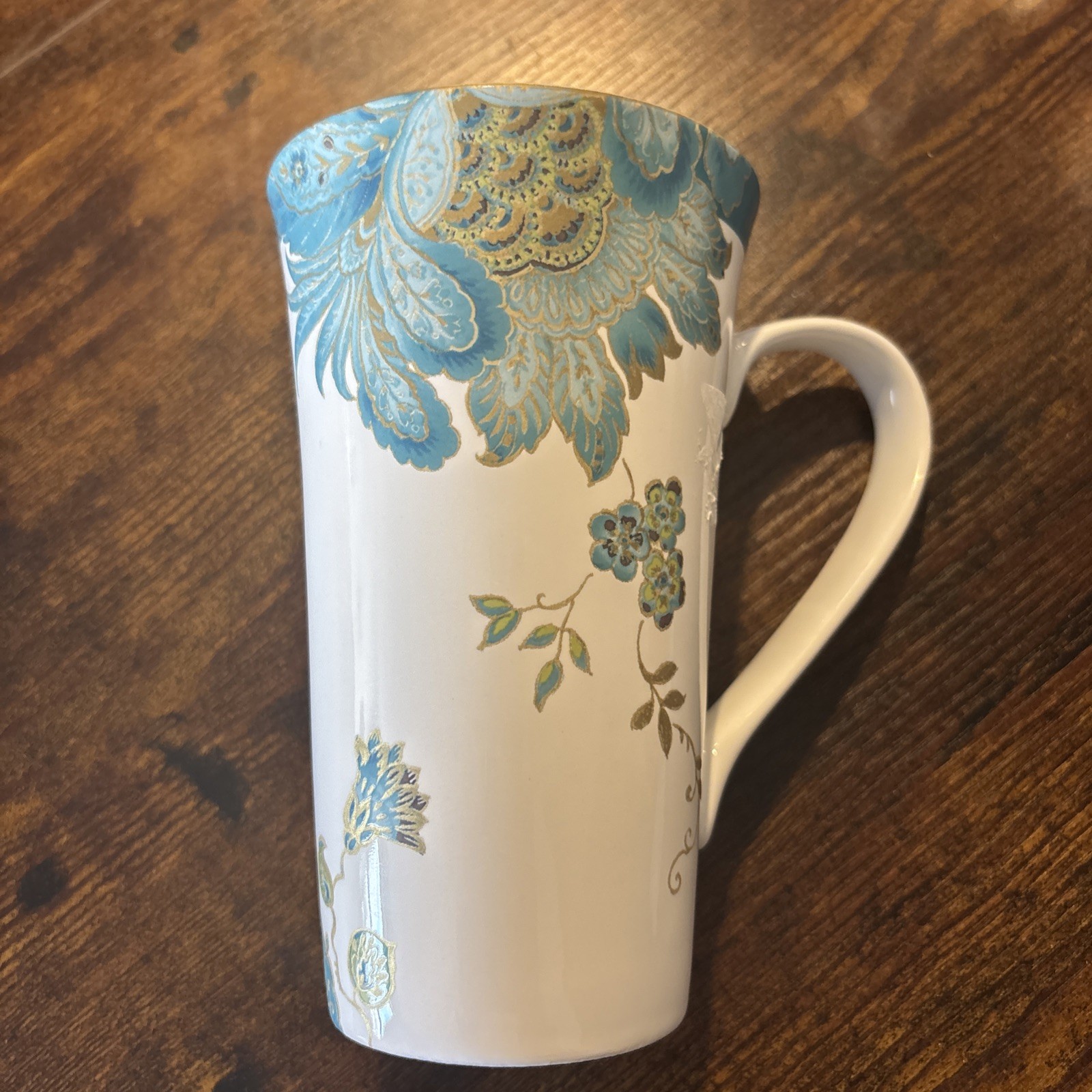 NEW 222 Fifth ELIZA TEAL Tall Latte Coffee Mug 18 oz 6.25" TEAL Green With Gold