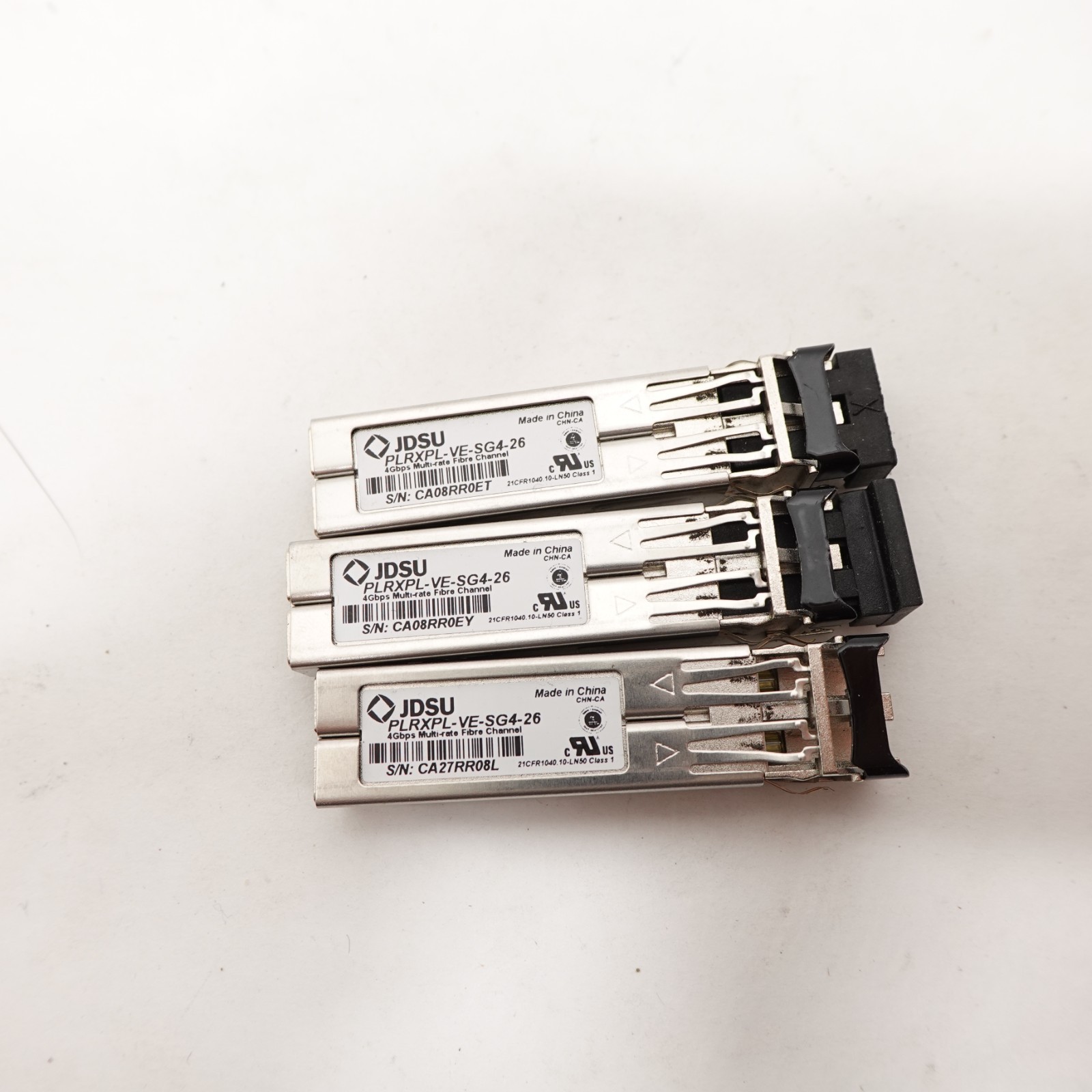 Lot of 3 JDSU PLRXPL-VE-SG4-26 4Gbps Fibre Channel SFP Transceivers – Tested Pul