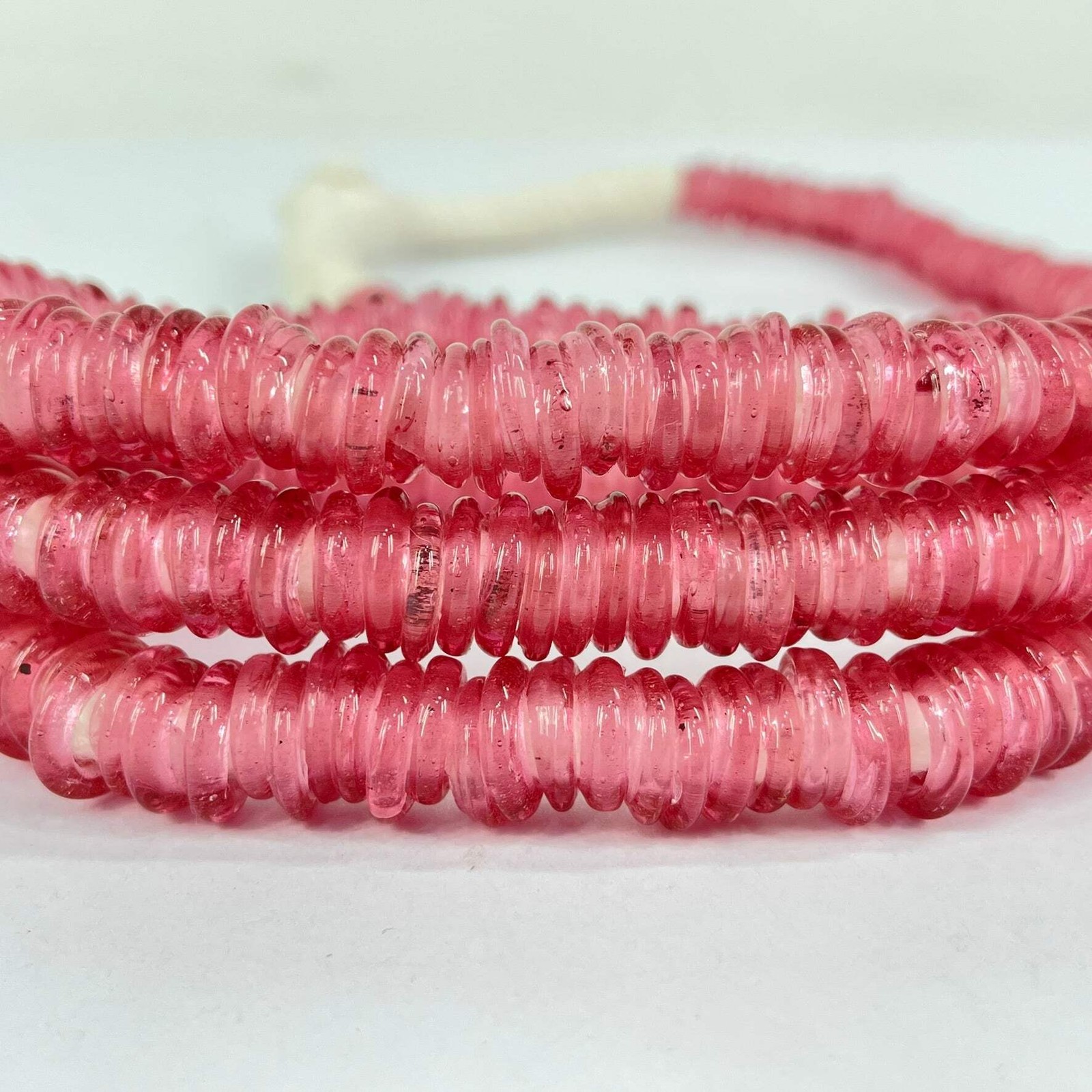 Italian Glass Rings Pink Translucent Trade Beads 52 Inch