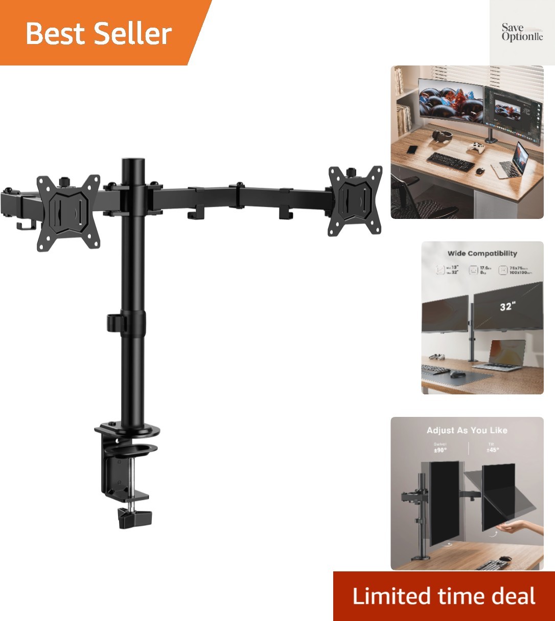 Dual Monitor Stand, Heavy Duty Adjustable Monitor Desk Mount for 2 Screens up...
