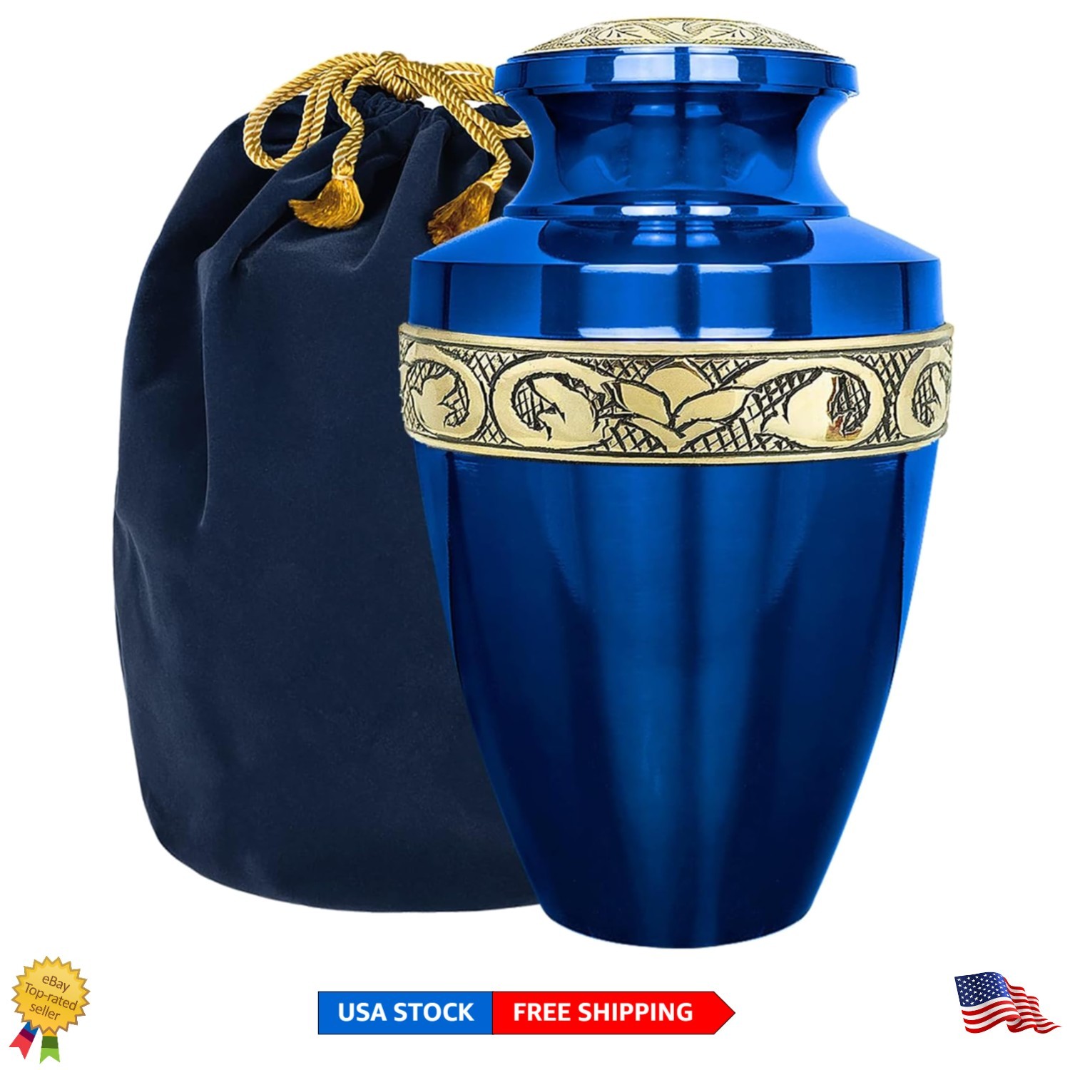 Elegant Blue and Gold Burial Urn for Adult Ashes - Secured & Protective Design