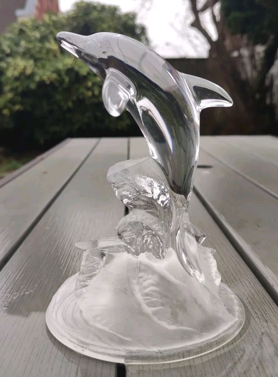 Sculpture Statue Dolphin Crystal Arques Vintage Art Deco Made IN France