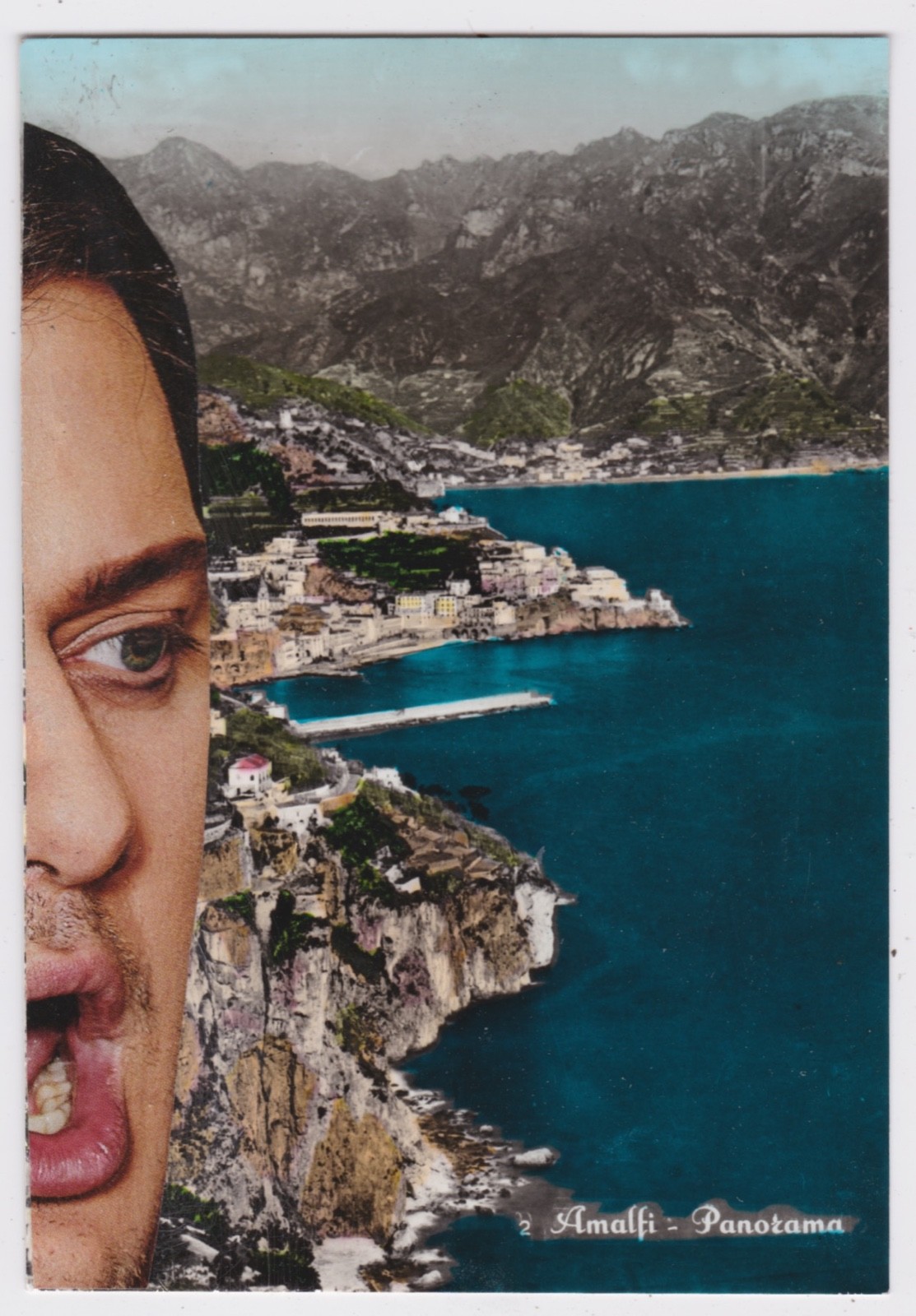 Mail Art David Greenberger "Bellowing From On High" original collaged postcard