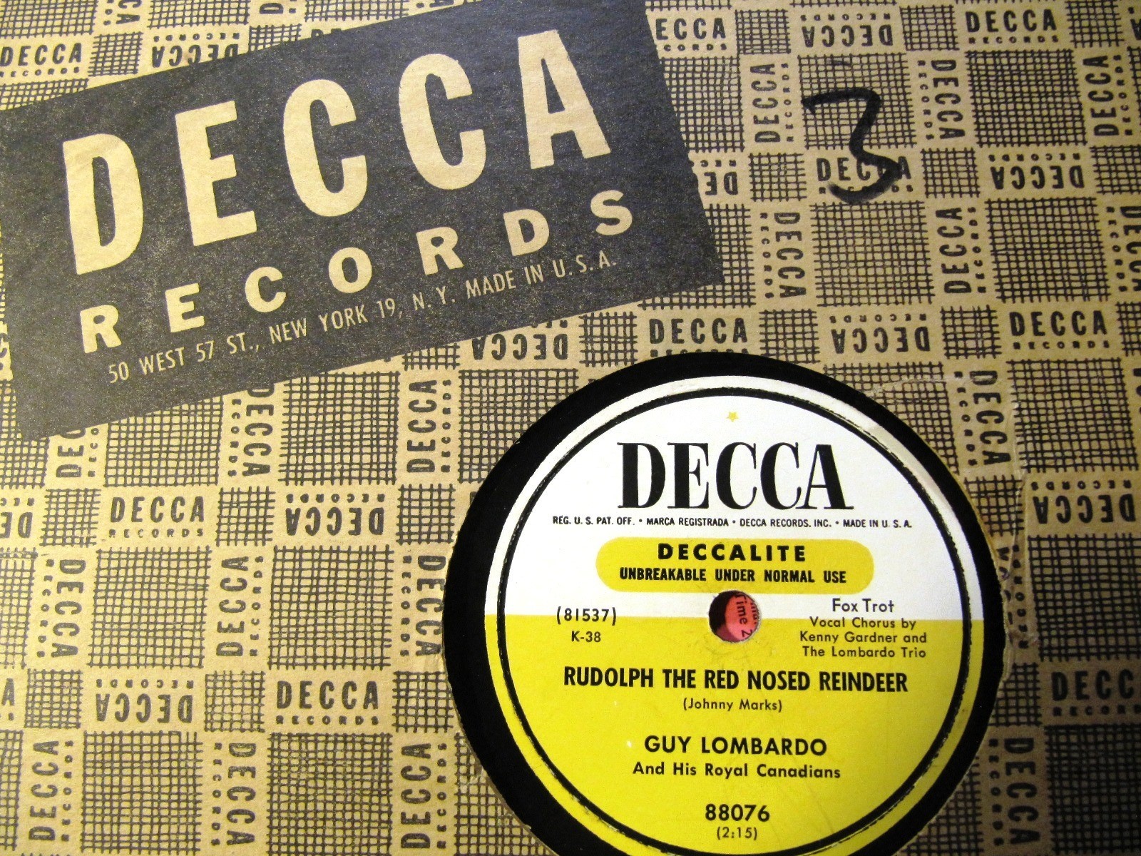 1951 CHRISTMAS Rudolph the Red-Nosed Reindeer GUY LOMBARDO Decca 88076 Childrens