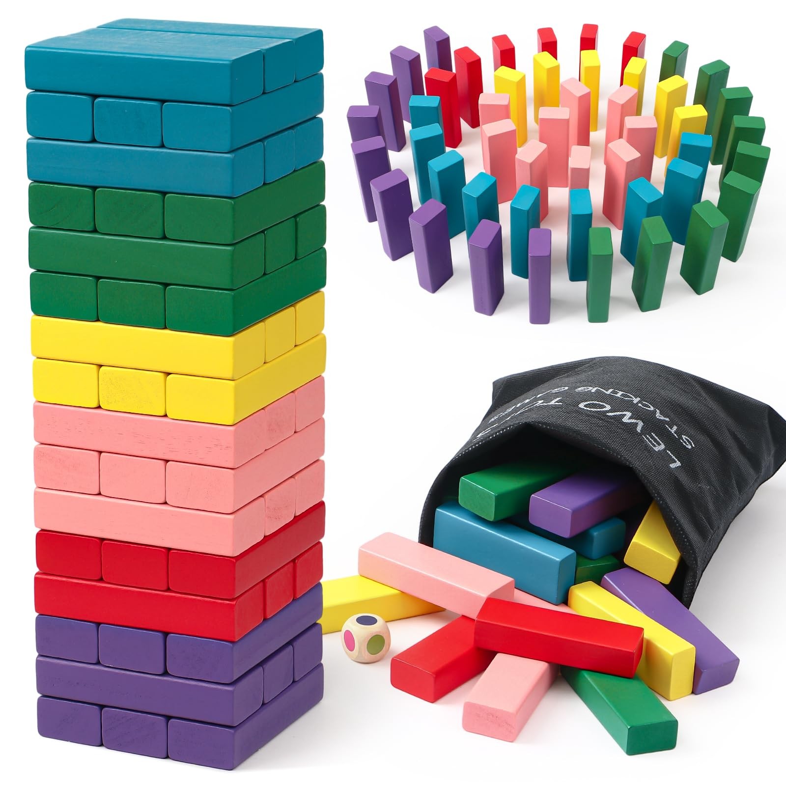 Lewo Wooden Stacking Board Games Building 3.1 x x 10.8 inches, Multicolor 