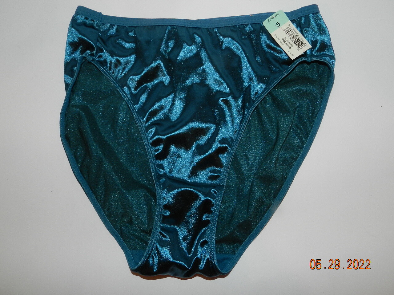 NWT Vtg Delicates Teal Shiny Second Skin Satin Nylon Lycra Hi Cut Leg Panty 5