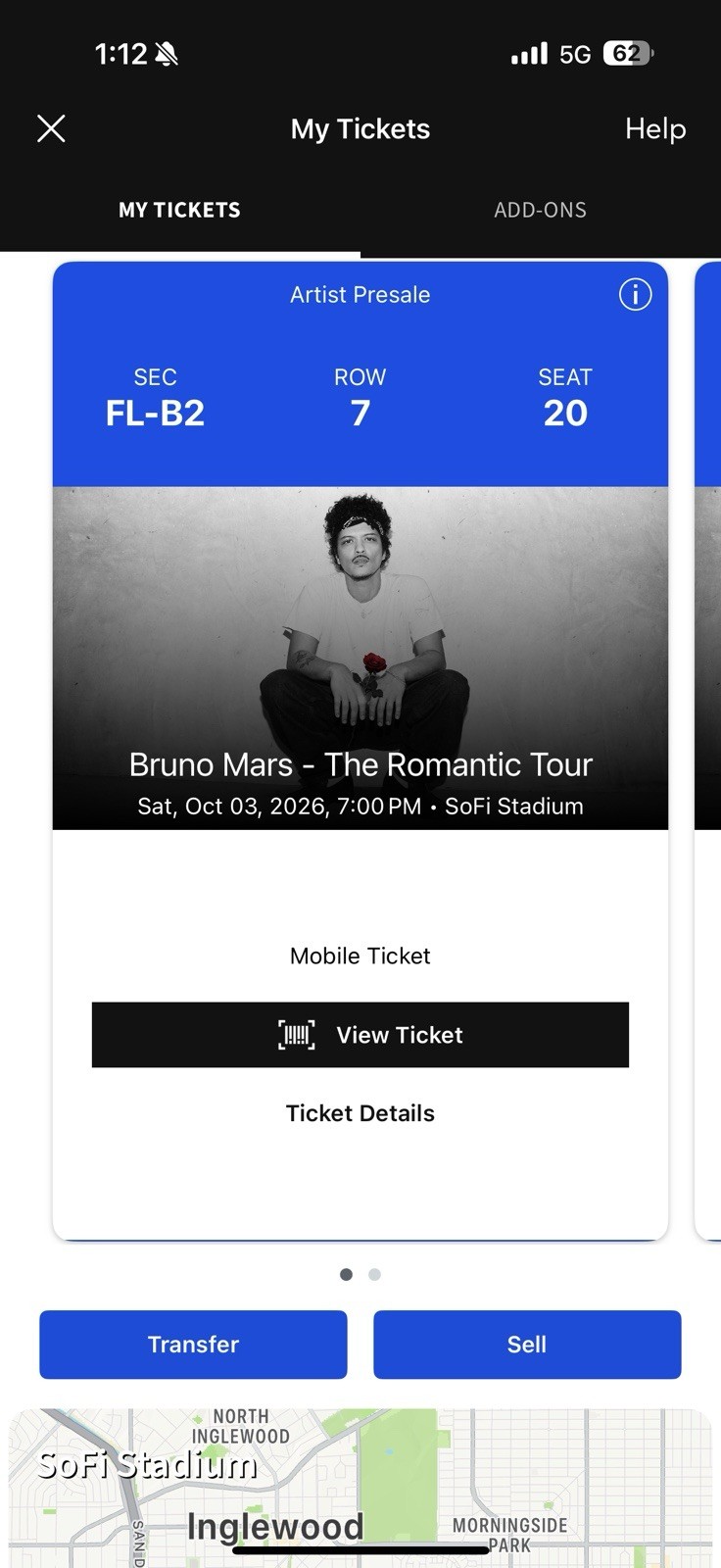 Bruno Mars Romantic Tour Oct 3 2026 7 PM SoFi Stadium Inglewood CA