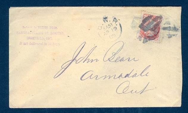 CANADA G.W.R./EAST/AP19 80 SPLIT CIRCLE WITH 2 DIFF CORK CANCELS SCARCE!