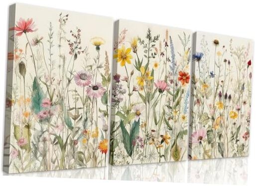 3 Pcs Framed Flowers Canvas Wall Art Watercolor 12x16in Framed wildflower